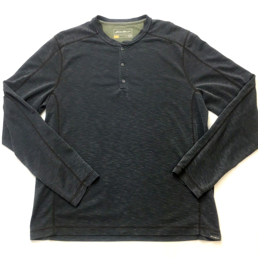 EDDIE BAUER Travex Active Henley Shirt Men L Gray Micro Knit GORP Wicking UPF